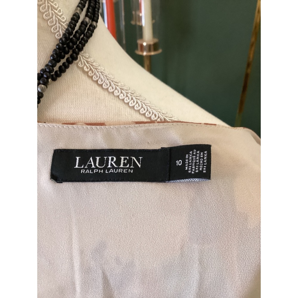 Lauren Ralph Lauren Floral Midi Dress Womens 10 Blue Tan Flutter Sleeve - Picture 6 of 7
